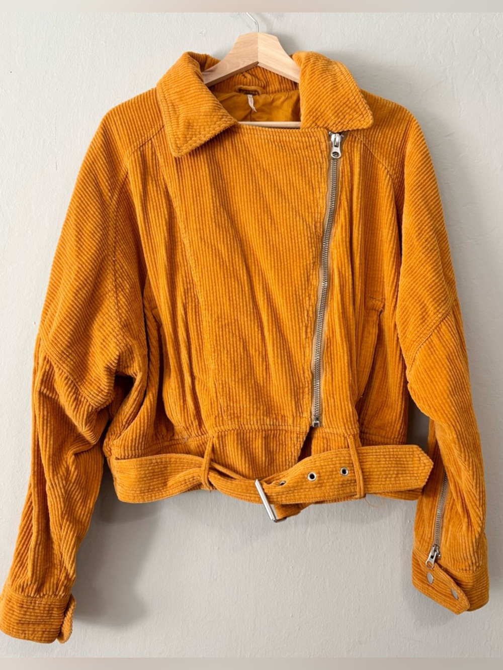 Free People Mustard Yellow Corduroy Moto Biker Jacket